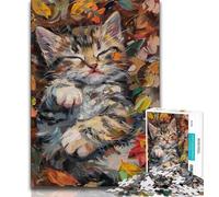 Jigsaws Puzzles 1000 Pieces for Teenagers Gifts Cat in The Fallen Leaves Puzzles for Teenagers,Unique Birthday And Gifts for And Age 14 Years Up 38x26cm