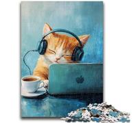 Jigsaws Puzzles 1000 Pieces for Teenagers Gifts Cat Listening to Music Adult Puzzles,Toys Educational Games Stress Relieving Unique Birthday And Gifts (26x38cm)
