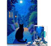 Jigsaws Puzzles 1000 Pieces for Teenagers Gifts Cat on The Road at Night,Toys Educational Games Stress Relieving Unique Home Decor And Gifts 50x75cm