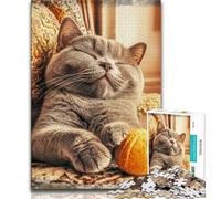 Jigsaws Puzzles 1000 Pieces for Teenagers Gifts Cat Playing with A Ball of Yarn,Family Entertainment Toys Is Ideal As A Gift for The Whole Family 38x26cm