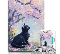 Jigsaws Puzzles 1000 Pieces for Teenagers Gifts Cherry Blossom Tree Cat,Challenging To Complete But Fun And Humorous Birthday Present,Gifts,Wall Art (38x26cm)