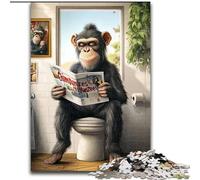 Jigsaws Puzzles 1000 Pieces for Teenagers Gifts Chimpanzee Sitting on Toilet,Challenging Game And Family Play with Matching Poster And Trivia Sheet 50X75CM