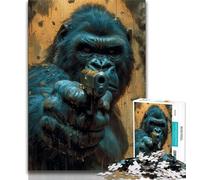 Jigsaws Puzzles 1000 Pieces for Teenagers Gifts Chimpanzee with Gun,Help The Brain Exercise Addictive Toys to Cultivate Patience Artists Collection,Fine Art 38x26cm