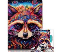 Jigsaws Puzzles 1000 Pieces for Teenagers Gifts Colourful Art Raccoon Adult Puzzles,Toys Educational Games Stress Relieving Unique Birthday And Gifts 26x38cm