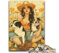 Jigsaws Puzzles 1000 Pieces for Teenagers Gifts Cowgirl Dogs in Wildflowers Puzzles for Teenagers,Educational Games DIY Toys Great Gifts And Toys (38x26cm)