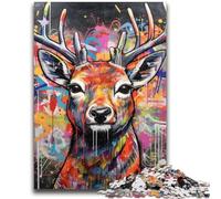 Jigsaws Puzzles 1000 Pieces for Teenagers Gifts Deer Graffiti Puzzles,Quiz Game for Is Ideal As A Gift for The Whole Family (26x38cm)