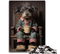Jigsaws Puzzles 1000 Pieces for Teenagers Gifts Dog Drinking Coffee Suitable for Ages 14 And Up Family Games Deal As Gifts for The Whole Family 26x38cm