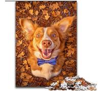 Jigsaws Puzzles 1000 Pieces for Teenagers Gifts Dog in The Fallen Leaves, Toys Educational Games Stress Relieving Parent-child Interaction (Size 26x38cm)