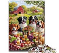 Jigsaws Puzzles 1000 Pieces for Teenagers Gifts Dogs on A Picnic Stress Reliever Difficult Challenge Is Ideal As Gifts for The Whole Family 38x26cm