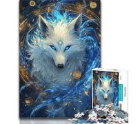 Jigsaws Puzzles 1000 Pieces for Teenagers Gifts Fantasy Animal White Wolf Teenager Puzzles,Family Entertainment Toys with Matching Poster And Trivia Sheet (size 75x50cm)