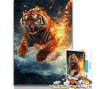 Jigsaws Puzzles 1000 Pieces for Teenagers Gifts Flame Tiger, Stress Reliever Staycation Kill Time,Enhance Love between Couples for Ages 14+ 38x26cm