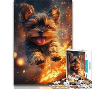 Jigsaws Puzzles 1000 Pieces for Teenagers Gifts Flame Yorkshire Terrier,Learning Educational Toys Family Games Educational Game for Birthday,Chrismas (38x26cm)