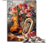Jigsaws Puzzles 1000 Pieces for Teenagers Gifts Flowers Violin, Toys Educational Games Stress Relieving Parent-child Interaction (Size 26x38cm)