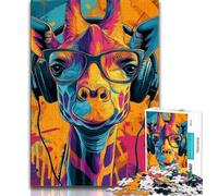 Jigsaws Puzzles 1000 Pieces for Teenagers Gifts Giraffe Wearing Headphones,Challenging Game for Is Ideal As A Gift for The Whole Family (75x50cm)