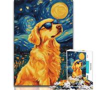 Jigsaws Puzzles 1000 Pieces for Teenagers Gifts Golden Retriever Under The Night Sky Adult Puzzles,Stress Reliever Difficult Challenge Suitable for Desktop Decoration (size 38x26cm)