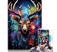 Jigsaws Puzzles 1000 Pieces for Teenagers Gifts Graffiti Deer Adult Puzzles,Stress Reliever Staycation Kill Time Parent-child Interaction (size 38x26cm)
