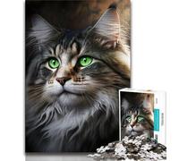 Jigsaws Puzzles 1000 Pieces for Teenagers Gifts Green Eyes Maine Coon Puzzles,Game Toys Every Piece Is Unique - Challenging Family Fun Game (size 38x26cm)