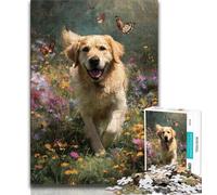 Jigsaws Puzzles 1000 Pieces for Teenagers Gifts Happy Golden Retriever,Help The Brain Exercise Addictive Toys to Cultivate Patience Artists Collection,Fine Art 38x26cm