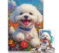 Jigsaws Puzzles 1000 Pieces for Teenagers Gifts Happy White Bichon Frise 1000 Piece Puzzle,Educational Stress Relief Toy Gifts for Friends And Family 26x38cm