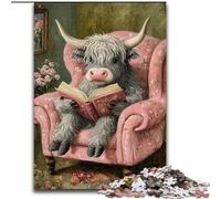 Jigsaws Puzzles 1000 Pieces for Teenagers Gifts Highland Cattle Reading A Book, Decompressing Intellectual Educational Toy Birthday Present, Gifts 50x75cm