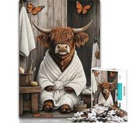Jigsaws Puzzles 1000 Pieces for Teenagers Gifts Highland Cow in The Bathroom,Toys Educational Games Stress Relieving Unique Home Decor And Gifts 38x26cm