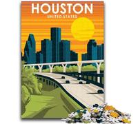 Jigsaws Puzzles 1000 Pieces for Teenagers Gifts Houston Texas Travel Art Stress Reliever Difficult Challenge Is Ideal As Gifts for The Whole Family (size 50x70cm)