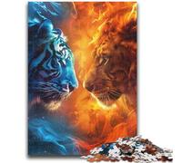 Jigsaws Puzzles 1000 Pieces for Teenagers Gifts Ice And Fire Tiger Teenager Jigsaw,Stress Reliever Staycation Kill Time Home Decoration Toys (38x26cm)