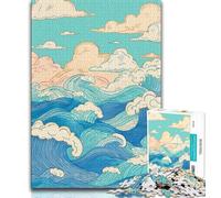 Jigsaws Puzzles 1000 Pieces for Teenagers Gifts Japanese Style Waves,Family Game Stress Reliever Difficult Challenge Suitable for Couples (38x26cm)