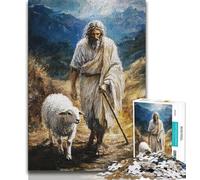 Jigsaws Puzzles 1000 Pieces for Teenagers Gifts Jesus And The Sheep Adult Puzzles,Stress Reliever Difficult Challenge Suitable for Desktop Decoration (size 38x26cm)