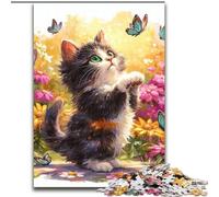 Jigsaws Puzzles 1000 Pieces for Teenagers Gifts Kitten And Butterfly, Stress Reliever Difficult Challenge Home Decoration Toys (Size 26x38cm)