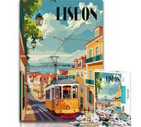 Jigsaws Puzzles 1000 Pieces for Teenagers Gifts Lisbon Tram,Help The Brain Exercise Addictive Toys to Cultivate Patience Enhance Memory (38x26cm)