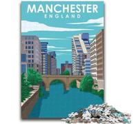 Jigsaws Puzzles 1000 Pieces for Teenagers Gifts Manchester England Art for Age 14+ Quiz Game Fun at Home Activities, Birthday Present,Travel Gifts (size 38x26cm)