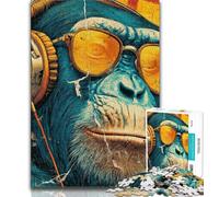 Jigsaws Puzzles 1000 Pieces for Teenagers Gifts Monkey Wearing Glasses 1000 Pieces for Adults,Educational Games Home Decoration Suitable for Desktop Decoration (size 38x26cm)