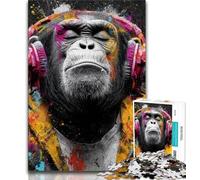 Jigsaws Puzzles 1000 Pieces for Teenagers Gifts Monkey with Headphones 1000 Piece Puzzle,Educational Games Home Decoration Birthday Present, Gifts, Wall Art 26x38cm