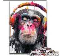 Jigsaws Puzzles 1000 Pieces for Teenagers Gifts Monkey with Headphones, Learning Educational for Is Ideal As A Gift for The Whole Family (Size 26x38cm)