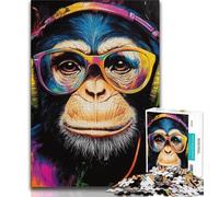 Jigsaws Puzzles 1000 Pieces for Teenagers Gifts Monkey with Headphones,Stress Reliever Difficult Challenge Is Ideal As Gifts for The Whole Family 38x26cm