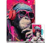 Jigsaws Puzzles 1000 Pieces for Teenagers Gifts Monkey with Headphones Teenager Puzzles,Family Entertainment Toys with Matching Poster And Trivia Sheet (size 75x50cm)