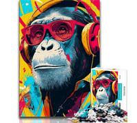 Jigsaws Puzzles 1000 Pieces for Teenagers Gifts Monkey with Headphones Teenager Puzzles,Family Entertainment Toys with Matching Poster And Trivia Sheet (size 75x50cm)