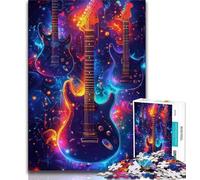 Jigsaws Puzzles 1000 Pieces for Teenagers Gifts Neon Guitar Adult Puzzles,Stress Reliever Staycation Kill Time Parent-child Interaction (size 38x26cm)