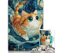 Jigsaws Puzzles 1000 Pieces for Teenagers Gifts Night Sky Cat Teenager Jigsaw,Stress Reliever Staycation Kill Time Home Decoration Toys 38x26cm
