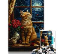 Jigsaws Puzzles 1000 Pieces for Teenagers Gifts Night Sky Cat,Toys Educational Games Stress Relieving Artists Collection,Fine Art 38x26cm