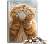Jigsaws Puzzles 1000 Pieces for Teenagers Gifts Orange Cat Holding Face for Age 14+ Quiz Game Fun at Home Activities, Birthday Present,Travel Gifts 50x75cm