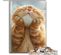 Jigsaws Puzzles 1000 Pieces for Teenagers Gifts Orange Cat Holding Face, Stress Reliever Difficult Challenge Home Decoration Toys (Size 26x38cm)