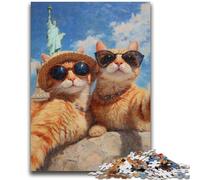 Jigsaws Puzzles 1000 Pieces for Teenagers Gifts Orange Cat Taking Selfie for And 14 Years And over Anti-Stress Toys Christmas Birthday Gift 26x38cm