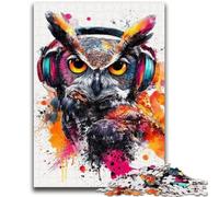 Jigsaws Puzzles 1000 Pieces for Teenagers Gifts Owl with Headphones Teenager Jigsaw,Stress Reliever Staycation Kill Time Home Decoration Toys (38x26cm)