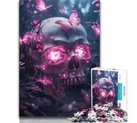 Jigsaws Puzzles 1000 Pieces for Teenagers Gifts Pink Butterfly Skull 1000 Piece Puzzle,Educational Games Home Decoration Birthday Present, Gifts, Wall Art 75x50cm