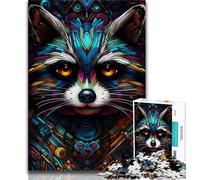 Jigsaws Puzzles 1000 Pieces for Teenagers Gifts Psychedelic Animal Raccoon,Toys Educational Games Stress Relieving Unique Home Decor And Gifts 38x26cm