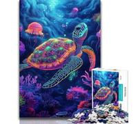 Jigsaws Puzzles 1000 Pieces for Teenagers Gifts Psychedelic Turtle Teenager Puzzles,Family Entertainment Toys with Matching Poster And Trivia Sheet (size 38x26cm)