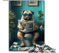 Jigsaws Puzzles 1000 Pieces for Teenagers Gifts Pug Sitting on The Toilet, Game Toys Every Piece Is Unique - Challenging Family Fun Game for for Age 14 (Size 26x38cm)