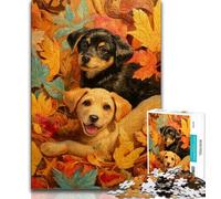 Jigsaws Puzzles 1000 Pieces for Teenagers Gifts Puppy in The Fallen Leaves 1000 Pieces for Adults,Educational Games Home Decoration Suitable for Desktop Decoration (size 75x50cm)